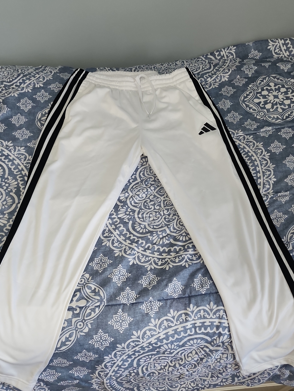 Adidas Size LargevWhite Track Pants with Black Stripes - Athletic Bottoms - Picture 1 of 7